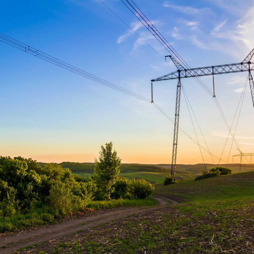 beautiful-wide-panorama-high-voltage-lines-power-pylons-stretching-through-spring-fields-group-green-trees-dawn-sunset-transmission-distribution-electricity-concept